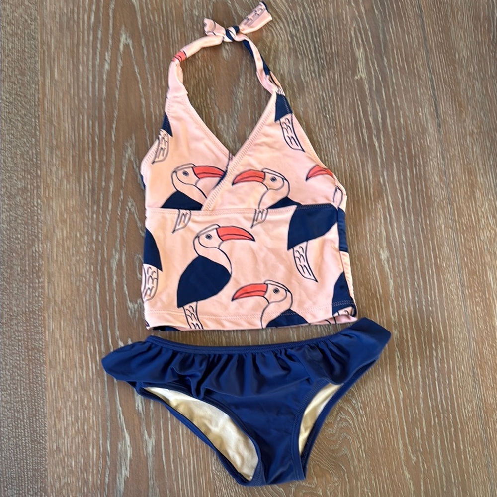 Kids Swimwear Set with Toucan Print - Pink and Blue